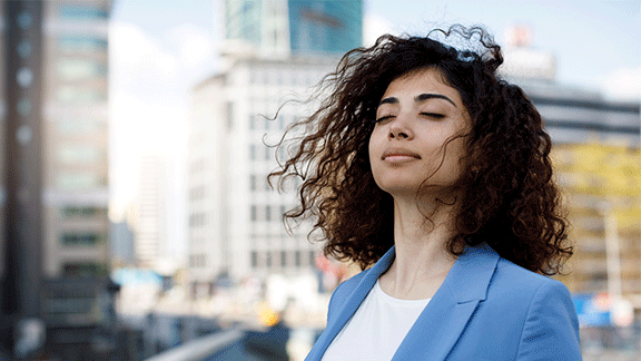 Female in formals in a business area
